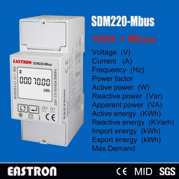 Оптово-SDM220 MBU, 0,25 ~ 5 (100) A 220V / 230V 50 Гц / 60 Гц, однофазная часовой счетчик мощности кВтч Watt, с Modbus RTU, CE утвержден CE