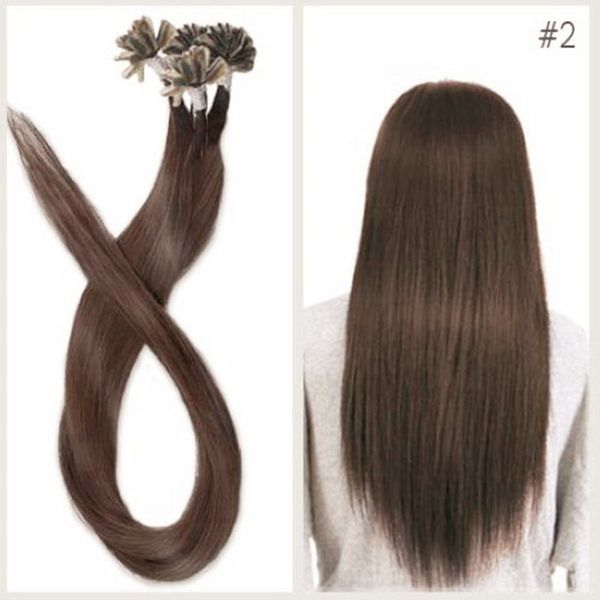 

5a - wholesale -1g/s 100g/pack 16''- 26" keratin stick u tip human hair extensions malaysian hair 2# dark brown dhl fast ship, Black