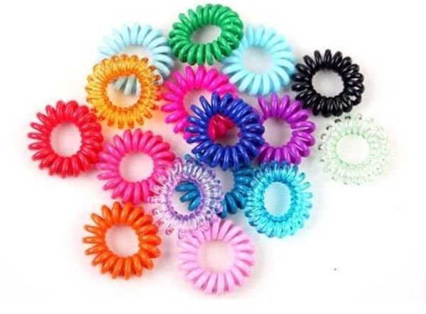 

wholesale-100pcs in one pack elastic rainbow colorful telephone wire cord hair band ties band rope bobbles e715