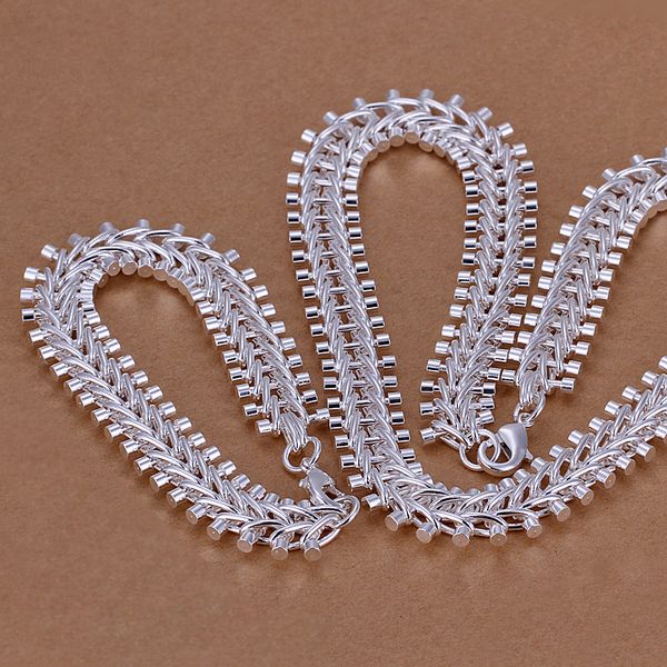 

high grade 925 sterling silver piece fishbone jewelry set dfmss042 brand new factory direct 925 silver necklace bracelet