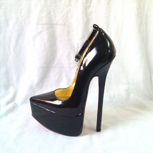 

20cm heel height genuine leather pointed toe stiletto heel pumps party shoes us size 5-14.5 no.y2014, Black
