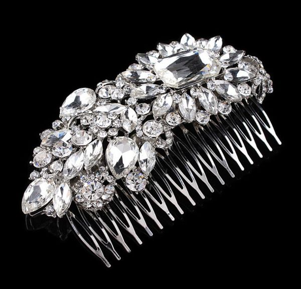 

4.9 " большой роскошный свадебный волосы расческой свадебные украшения головной убор горный хрусталь diamante кристалл старинные серебряный, Slivery;golden