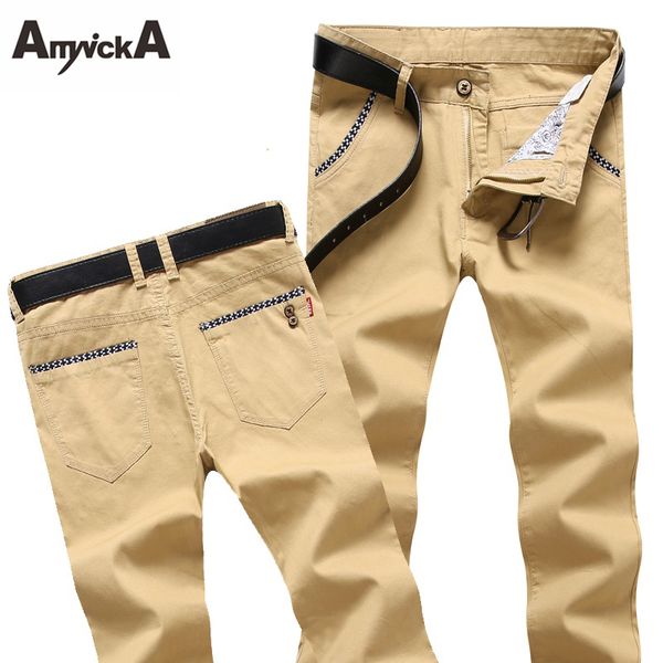 

wholesale- amynicka new straight casual pants men mid waist fashion boys pants male red black blue khaki gray pants size 28-38 a38a
