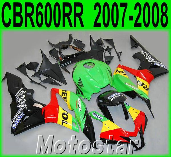 Литье под давлением популярные bodykits для HONDA CBR600RR 07 08 обтекатели CBR 600RR F5 2007 2008 черный желтый REPSOL пластиковый обтекатель kq99