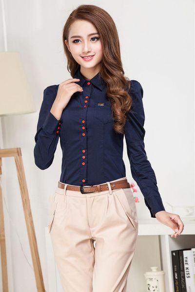 

new fashion women elegant long sleeve cotton ol body shirt button design dark blue, white, wine red s-xxxl ing