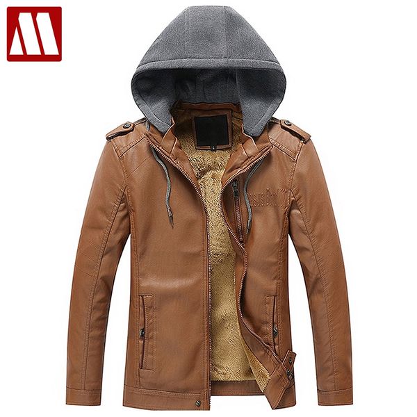 

wholesale- new men leather jacket spring autumn men soft pu leather hooded jackets casual fur lining coats male jaqueta masculinas couro, Black