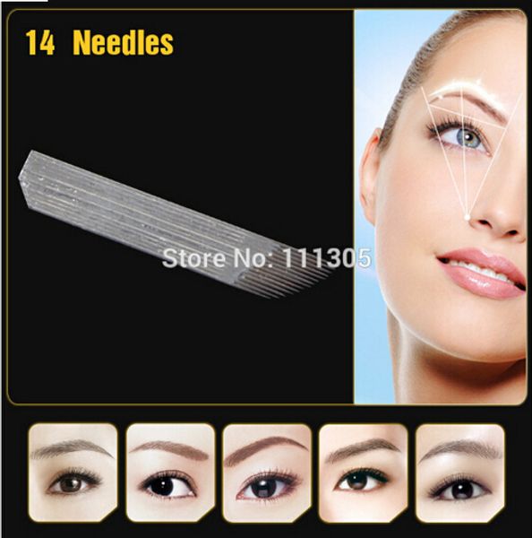 

wholesale-100pcs/lot jm611d-x5 professional permanent makeup blade eyebrow tattoo blade 14 needles for manual tattoo pen ing