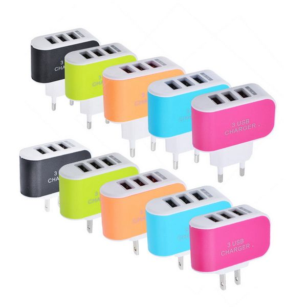 

us eu plug 3 usb wall chargers 5v 3.1a led adapter travel convenient home power adaptor with triple usb ports for mobile phone with opp bag