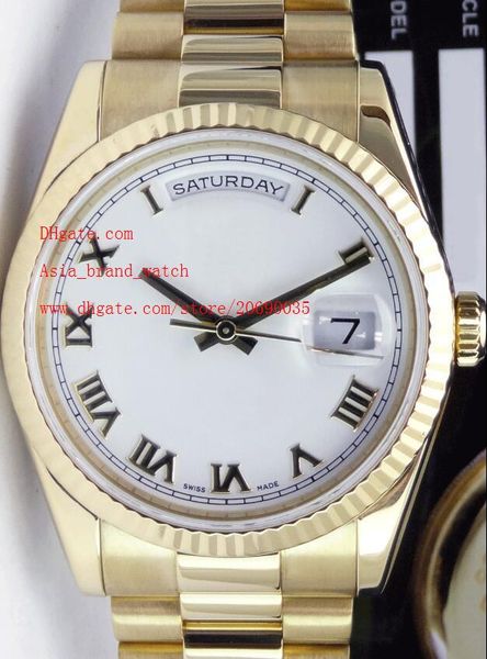 

factory supplier luxury wristwatches sapphire automatic mechanical 36mm white dial 18kt gold day-date 118238 mens watch watches, Slivery;brown