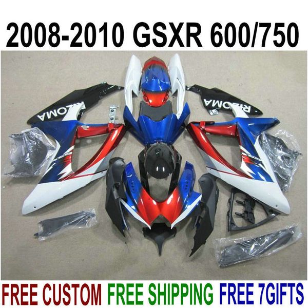 ABS-Vollverkleidungsset für Suzuki GSXR750 GSXR600 2008–2010 K8 K9 blau rot schwarz Verkleidungsset GSXR 600/750 08 09 10 KS54