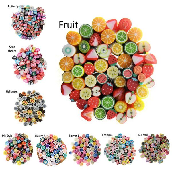 

5mm Nail Art Canes Fimo 3D Nail Stickers Decoration,Hot100pcs Polymer Clay Fruit Flower Buttefly DIY Nail Tips Accessories