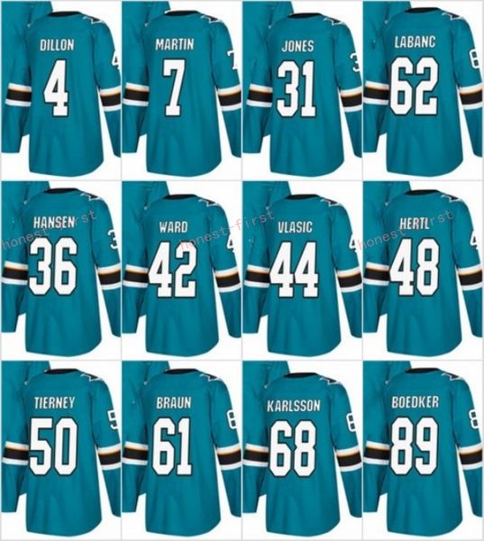 

2018 Jerseys Ice 44 Marc-Edouard Vlasic 42 Joel Ward 7 Paul Martin 61 Justin Braun 31 Martin Jones 48 Tomas Hertl Green Teal