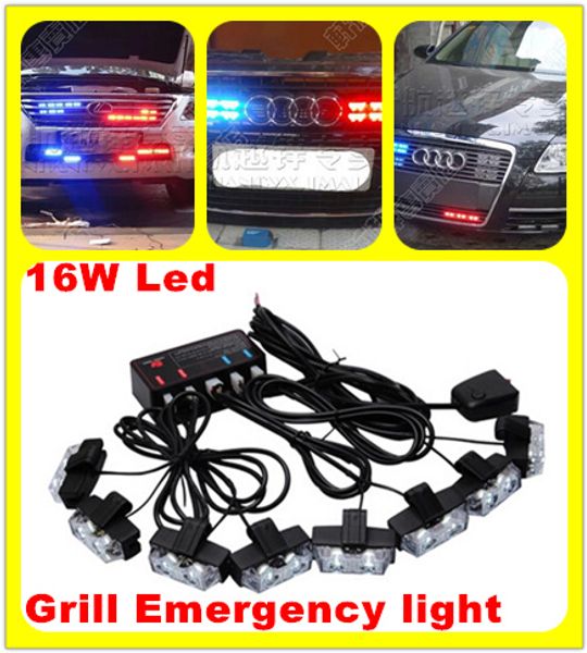 

16w(8heads) bright led police fireman ambualnce car grill warning lights,emergency light,drl,strobe flash light,waterproof