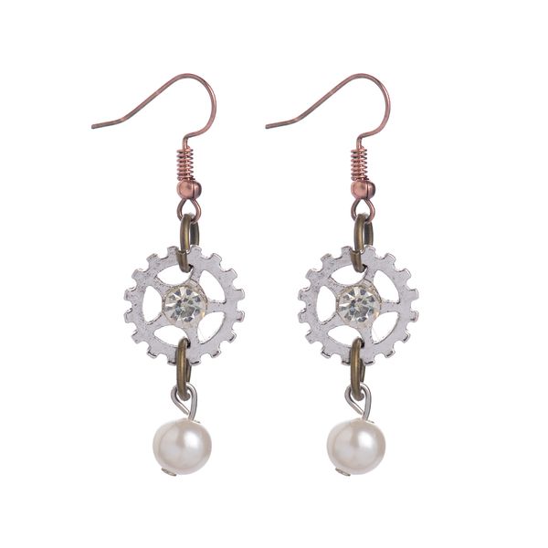 Steampunk Earring Crystal Gear Pearl Drop Dangle Steampunk Earring Crystal Gear Pearl Drop Dangle Chandelier Earrings For Women Funky Pendientes Diy Jewelry