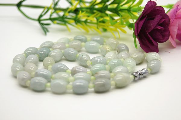 

tibetan buddhist prayer beads 42 natural jade (drum beads + 44 round beads) bracelet, Silver