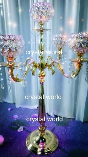 Оптовая горячая элегантная новая мода высокая хрусталь Crystal Candelabra с центральной частью цветок для украшения свадьбы в продаже