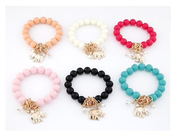 

2015 New Fashion Colorful Elephant Pendant Beads Bracelet Jewelry For Women 6colors available High Quality