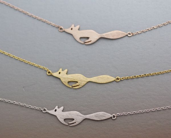 

30pcs- b016 silver gold cute forest running fox bracelets simple 3d animal fox face bracelet tiny fox tail bracelets for women, Golden;silver