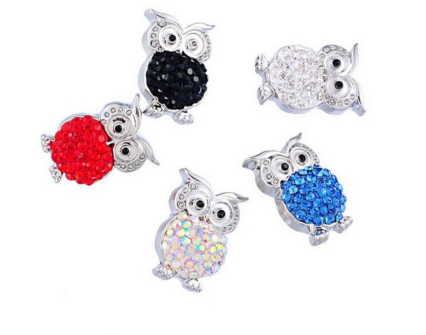 

23x16mm 5 colors mixed noosa button crystal rhinestone owl shaped diy personalized buttons noosa button snap button giner button owl button