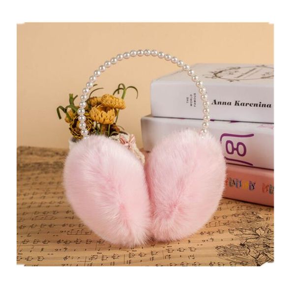 

wholesale-autumn winter women warm fur pearl earmuffs girl's earlap ultralarge rabbit hair earflap ladie's cute eartab plush ear, Blue;gray