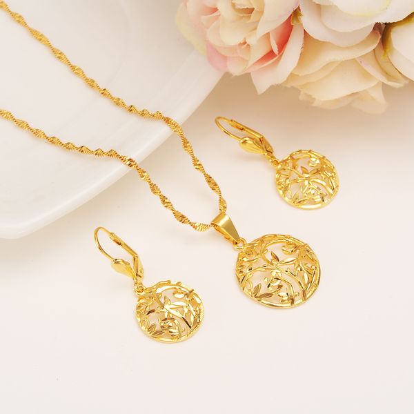 

14 k желтый твердых тонкого золота заполнены полукруг серьги ожерелье мода Дубай м