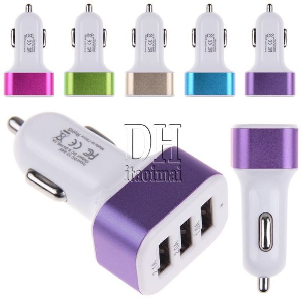 3 porte USB Caricabatteria per auto Anello in metallo 5V 5.1A Adattatore colorato universale per iPhone 6 Samsung Note 4 DHL