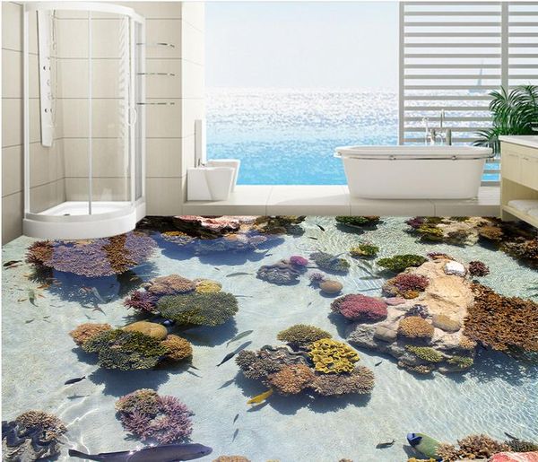 

3d flooring coral tropical fish ocean home improvement floor wallpaper