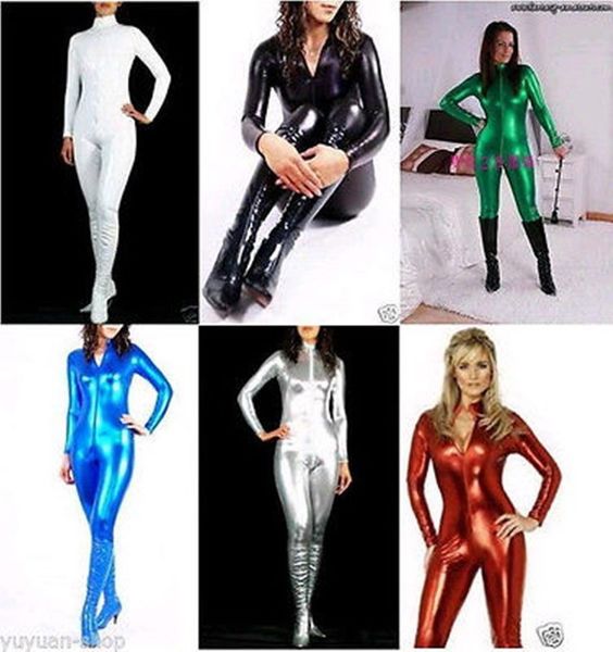 

wholesale-details about superior quality metallic lycra zentai spandex catsuit costume front zip, Black