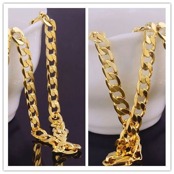 Massive 18-Karat-Gelbgold-gefüllte kubanische Bordstein-Halskette für Herren, uralter Kettenschmuck, 7 mm