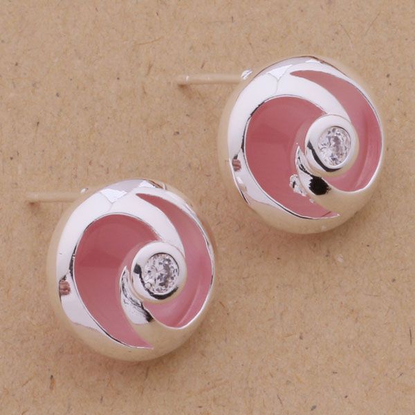 

fashion (jewelry manufacturer) 20 pcs a lot round pink diamond earrings 925 sterling silver jewelry factory price fashion shine earring, Golden;silver