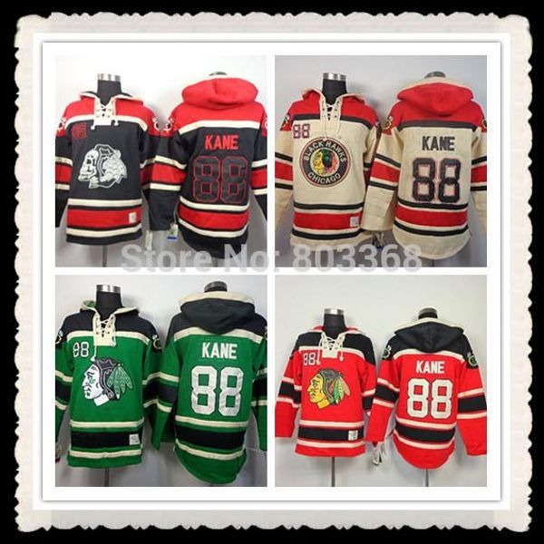 

2016 new, #88 patrick kane hoodie,chicago blackhawks red/black/green/cream old time hoody,numbers and name are sewn on, Black;red