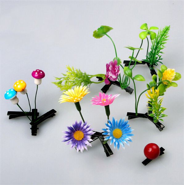 

cute flower mushroom grass hair pins long on the head artificial plant children hair accessories chirstmas gifts chinese trend k598, Golden;silver
