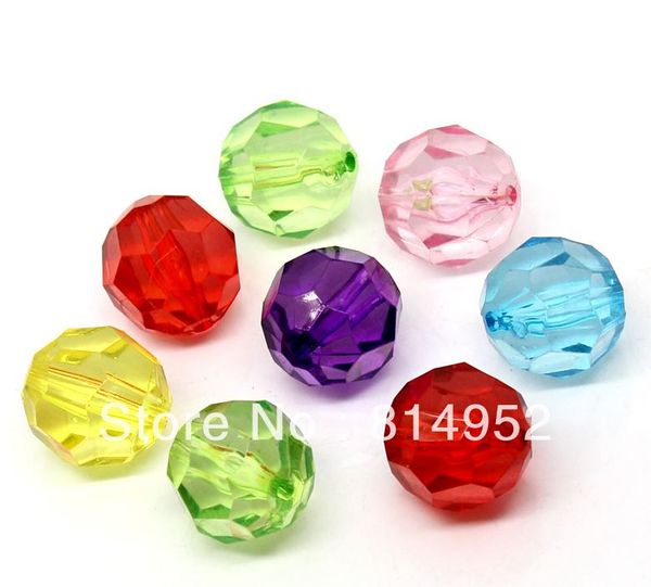 

wholesale-wholesale fashion 100pcs acrylic faceted bubblegum chunky beads 20mm clear transparent round bicone beads for chunky necklace, Silver