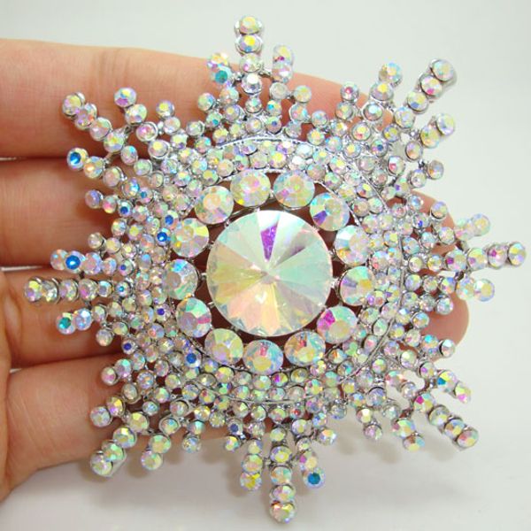 

wholesale -bride fashion snowflake flower bride bridesmaid wedding clear rhinestone crystal brooch pin bride wedding jewelry, Gray