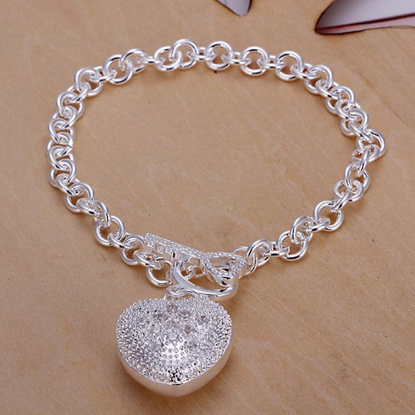 Frete grátis com número de rastreamento Top Sale 925 Silver BraceletDiamond heart-shaped keys Bracelet Silver Jewelry 10Pcs/lot cheap 1584