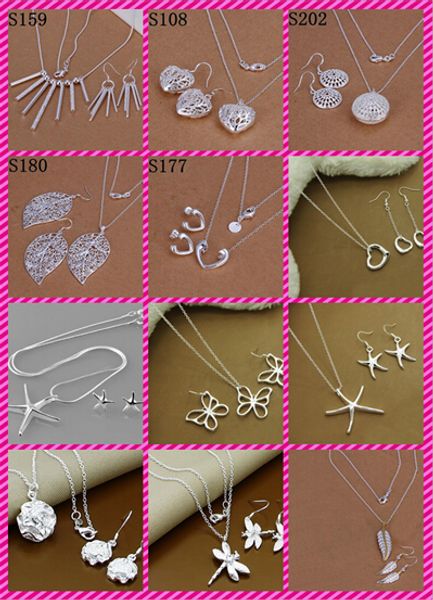 

mix 12 style fashion women's charming silver jewelry 925 silver earrings necklaces jewelry set