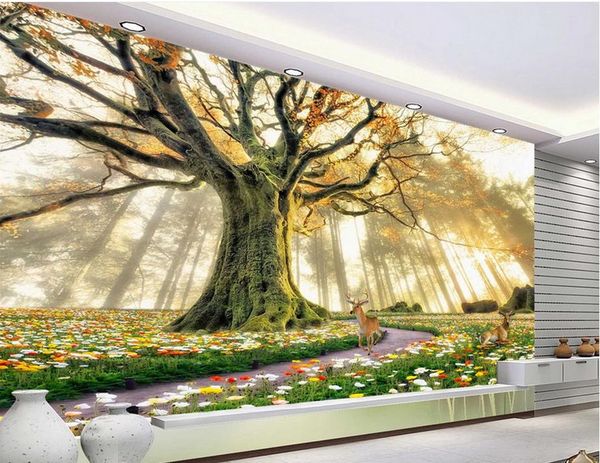 

wallpaper white fantasy forest 3d landscape tv background wall wood wall paper