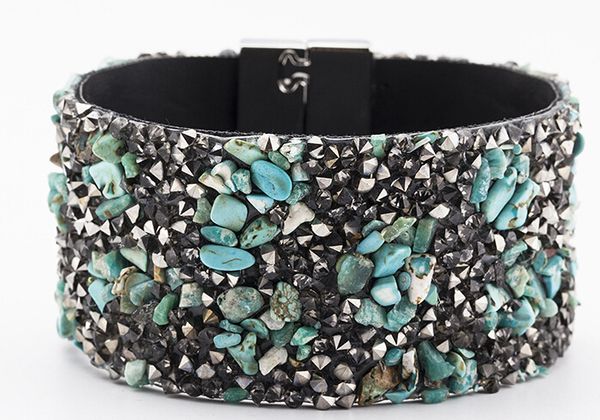 

blue natural semi precious stone handmade rope bracelet brazil style crystal magnetic bracelet & bangle platinum buckle ing, Golden;silver