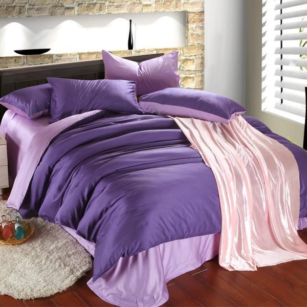 Luxury Purple Lilac Bedding Set Queen Duvet Cover King Size Double Bed In A Bag Sheet Linen Quilt Doona Bedsheet Bedroom Tencel Bedcover Black And
