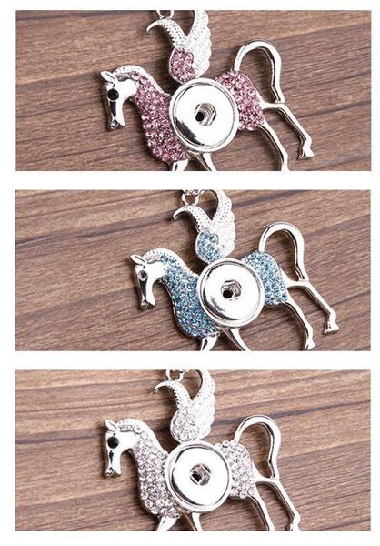 

3 colors rhinestones horse new ginger button pendant necklace snap jewelry with diy interchangeable snaps jewelry, Silver