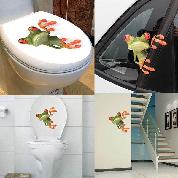 Green Frog PVC impermeabile riutilizzabile bagno Toilet Seat coperchio Sticker Wall Poster Cover Decor Car Sticker Decorazione domestica divertente