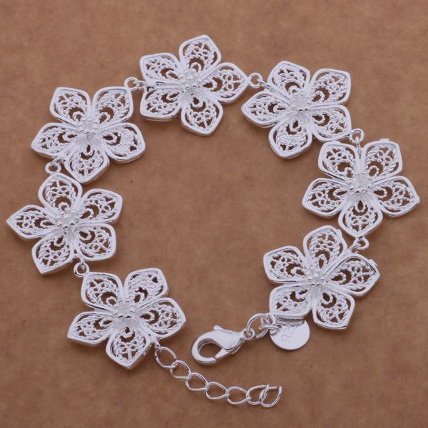 

with tracking number sale 925 silver bracelet hollow flower bracelet silver jewelry 10pcs/lot 1590, Black