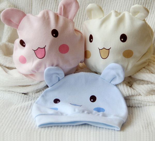 

newborn baby cotton cap infant lovely rabbit sleeping hat boys and girls cartoon caps 3 color leisure caps, Yellow