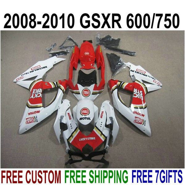 Nuove parti aftermarket per SUZUKI GSX-R750 GSX-R600 2008 2009 2010 bianco rosso LUCKY STRIKE carenature K8 K9 GSXR600/750 08-10 kit carenatura KS77