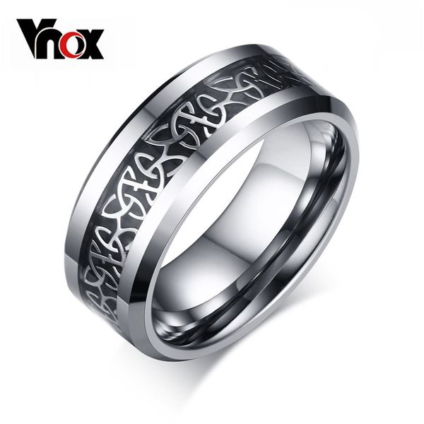 

vnox trendy tungsten carbide men's ring carbon fiber material black gun plated men jewelry 8mm ring for men, Golden;silver