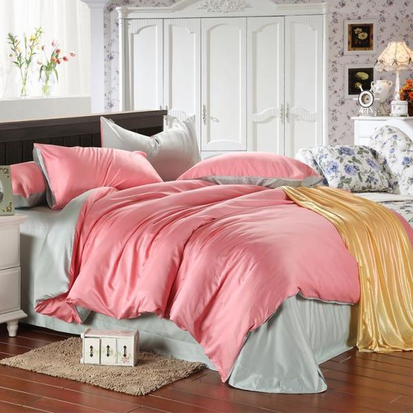 Luxury Pink Bedding Set Light Green Bedspread Queen Duvet Cover