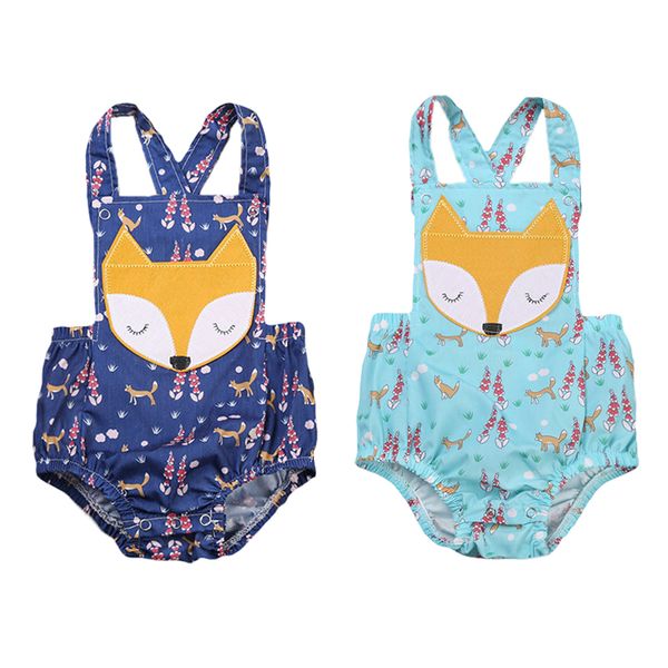 

summer cute newborn baby boy girl cartoon fox romper sleeveless backless jumpsuit one pieces outfits sunsuit kids clothing for 0-24m, Blue
