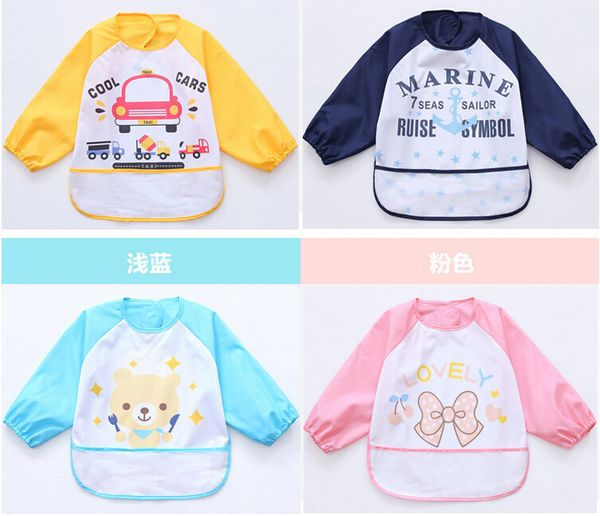 

wholesale-baby long sleeve waterproof feeding bib art apron lovely cute cartoon baby bibs babador bandana for baby self feeding j2p5