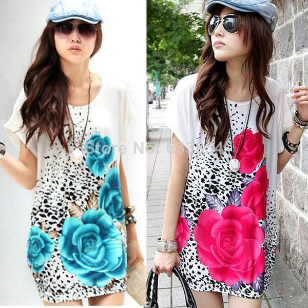 Yang New Arrival 1 PC Mulheres Mangas Curtas Soltas Rose Imprimir Camiseta Blusa Zpassion