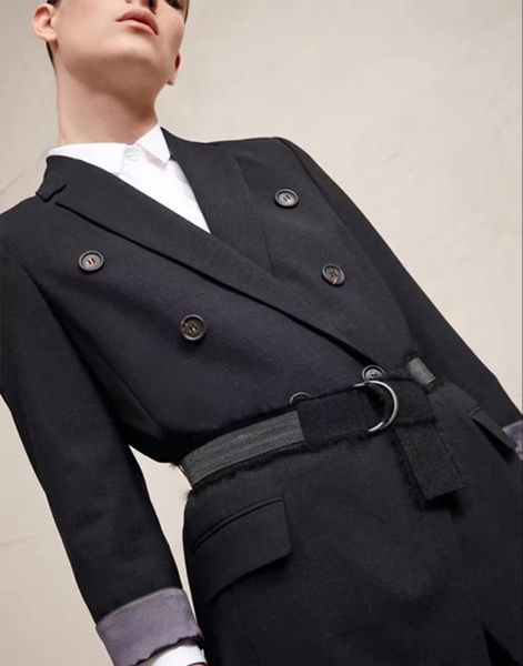 

Get ring 2017 formal blazer uit early autumn dark grey double brea ted blazer hand chain belt women long leeved jacket